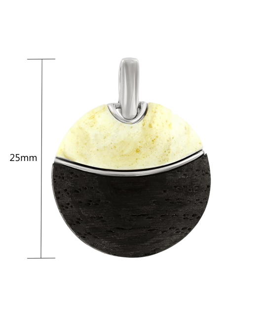 Sterling silver pendant with ambers and wood