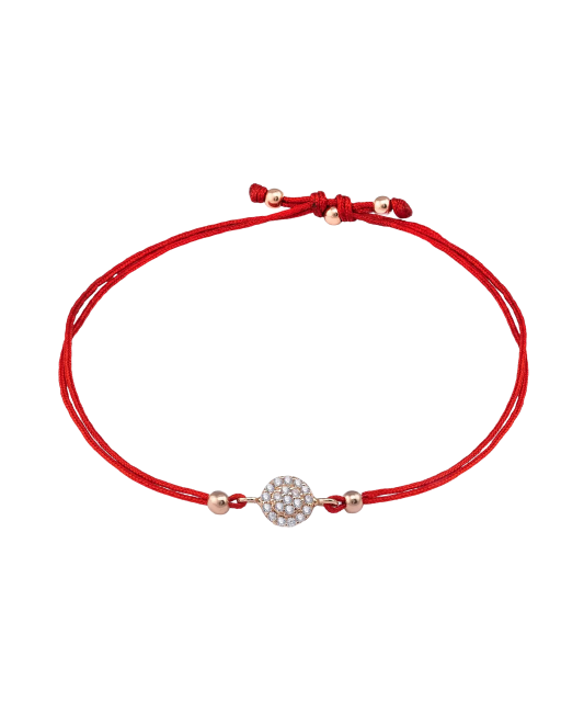 Red string bracelet with a gold pendant and zirconium