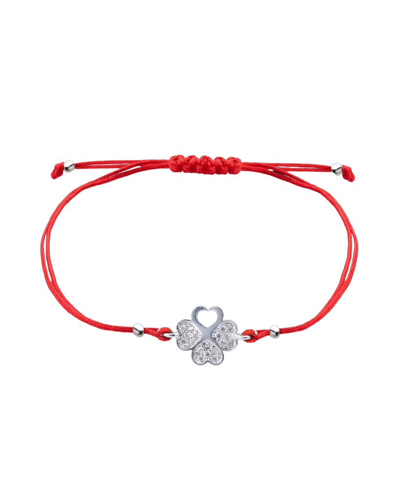 Red string bracelet with a silver pendant and zirconium "Dobilas"