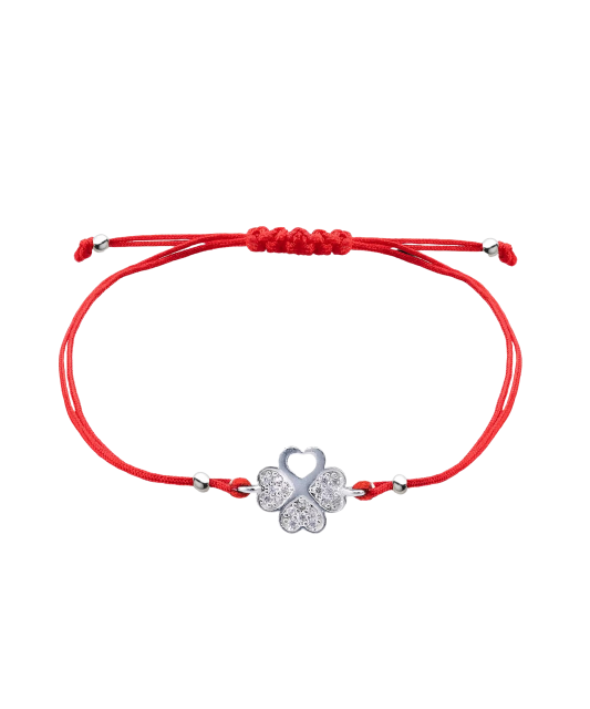 Red string bracelet with a silver pendant and zirconium "Dobilas"