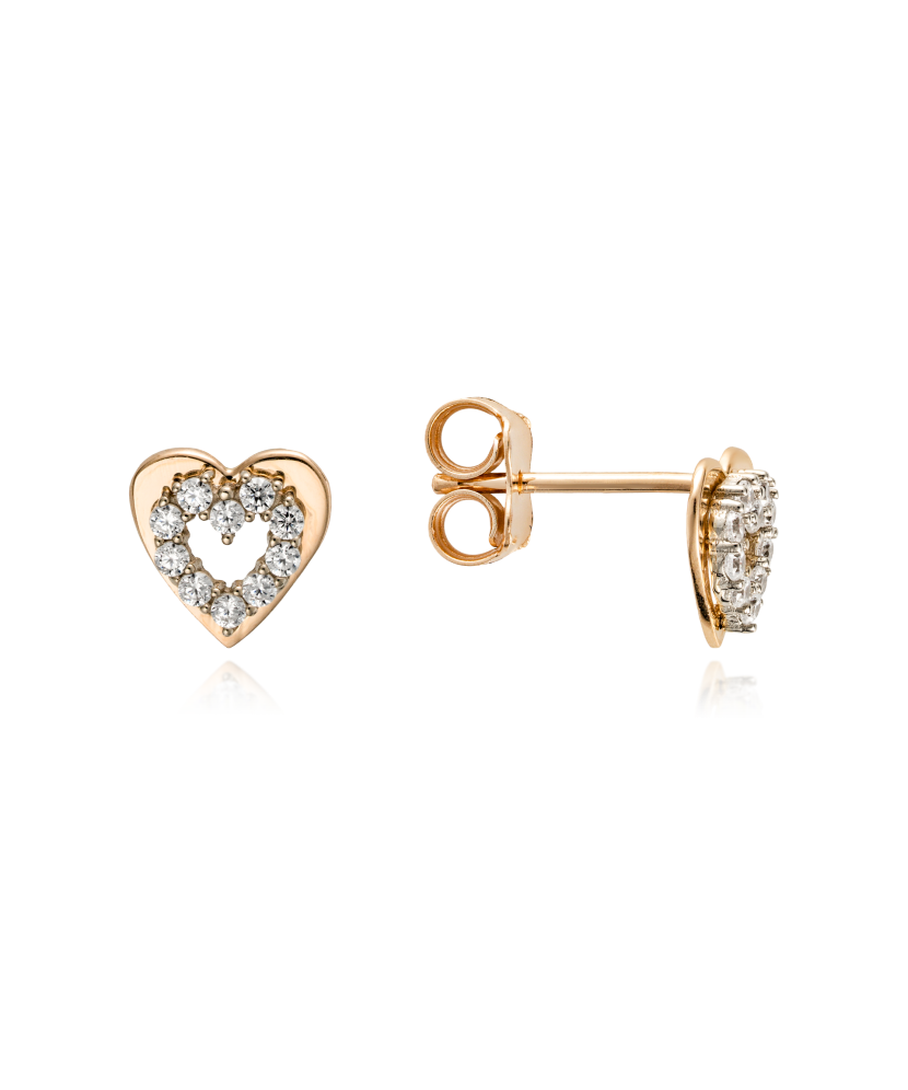 Gold earrings with zircons "heart"