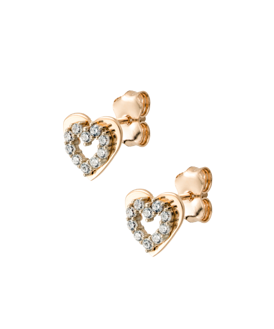 Gold earrings with zircons "heart"