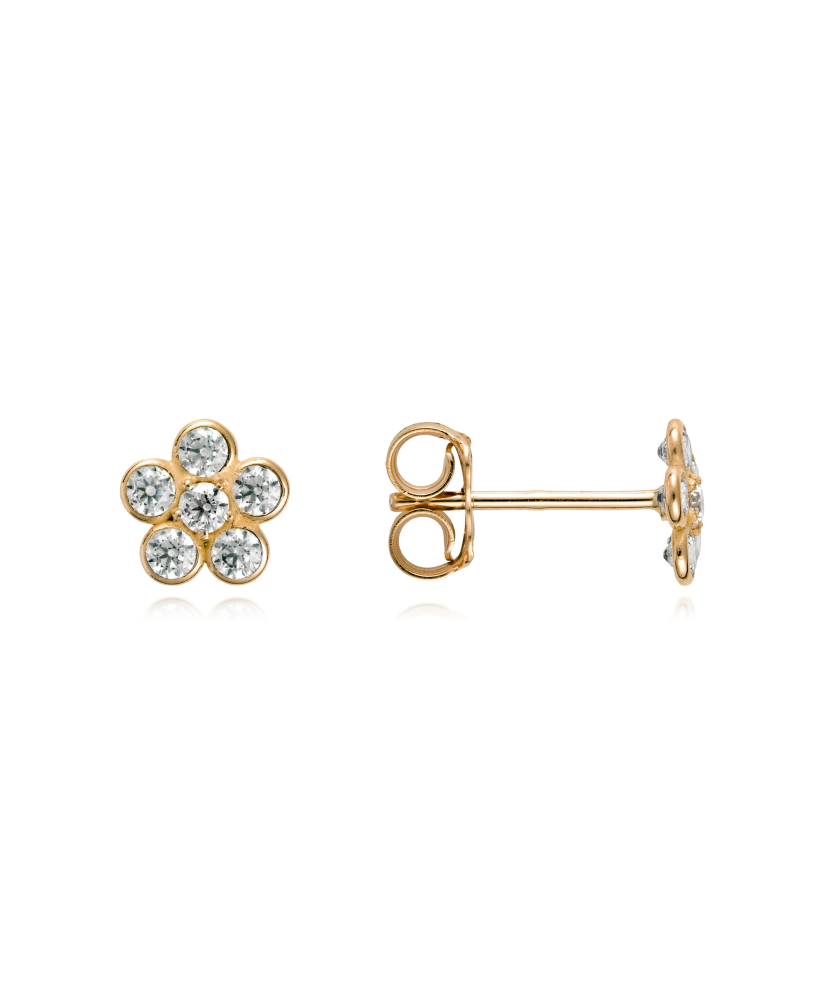 Gold earrings with zircons "flowers"