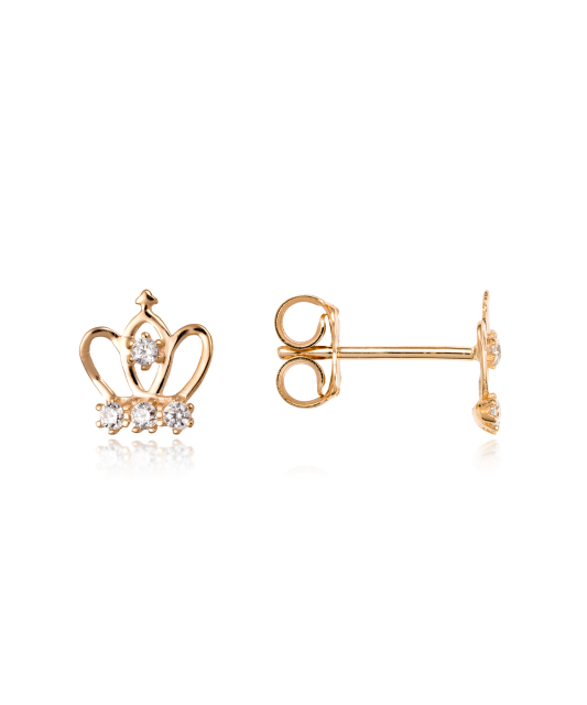 Gold earrings with zircons "crown"