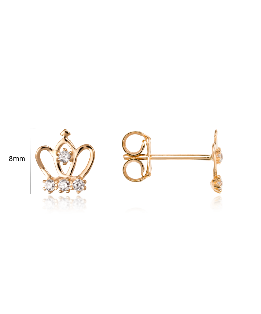 Gold earrings with zircons "crown"