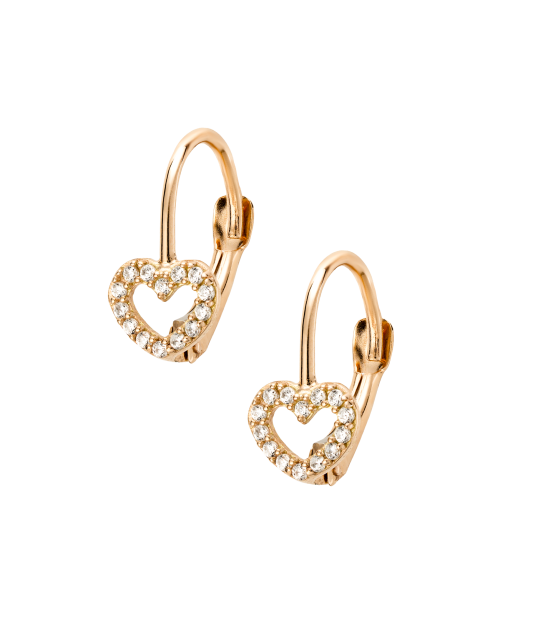 Gold earrings with zircons "hearts"