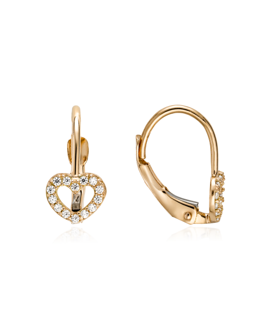 Gold earrings with zircons "hearts"