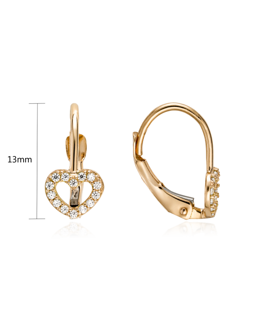 Gold earrings with zircons "hearts"