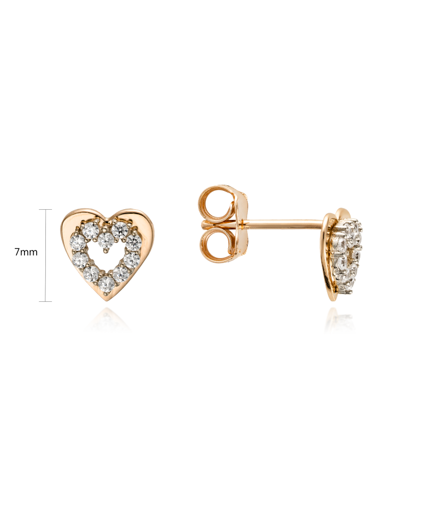 Gold earrings with zircons "heart"