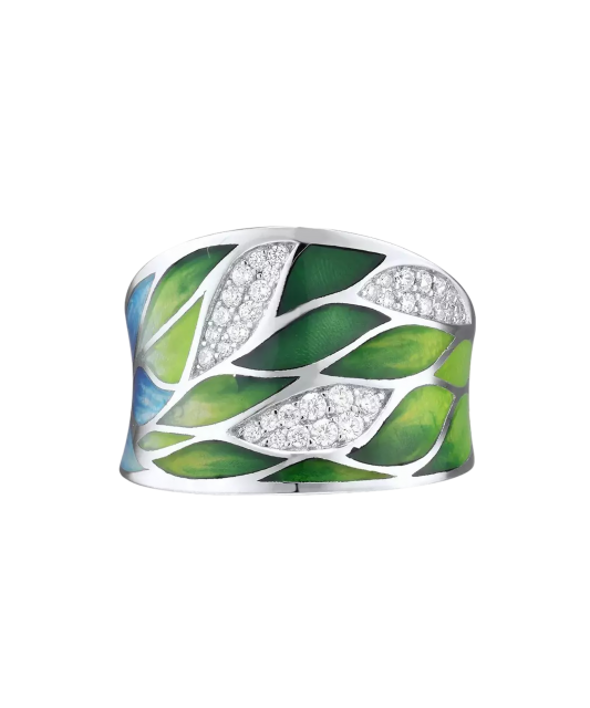 Sterling silver ring with enemal and zircons