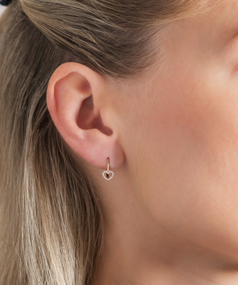 Gold earrings with zircons "hearts"