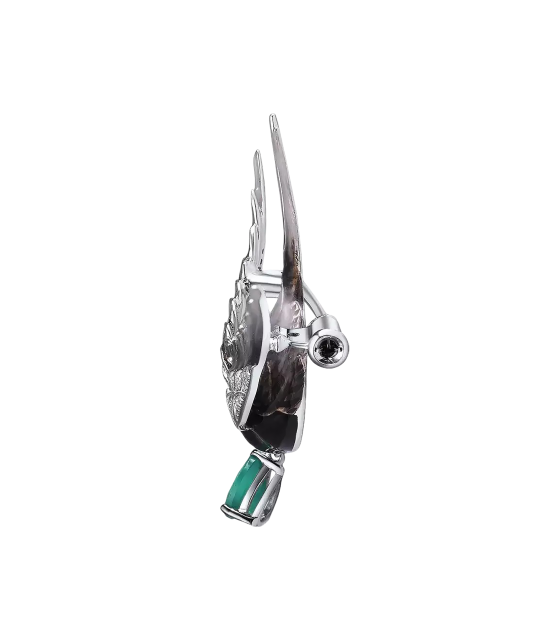 Sterling  Silver brooch with agate, enamel and zircons "Bird"