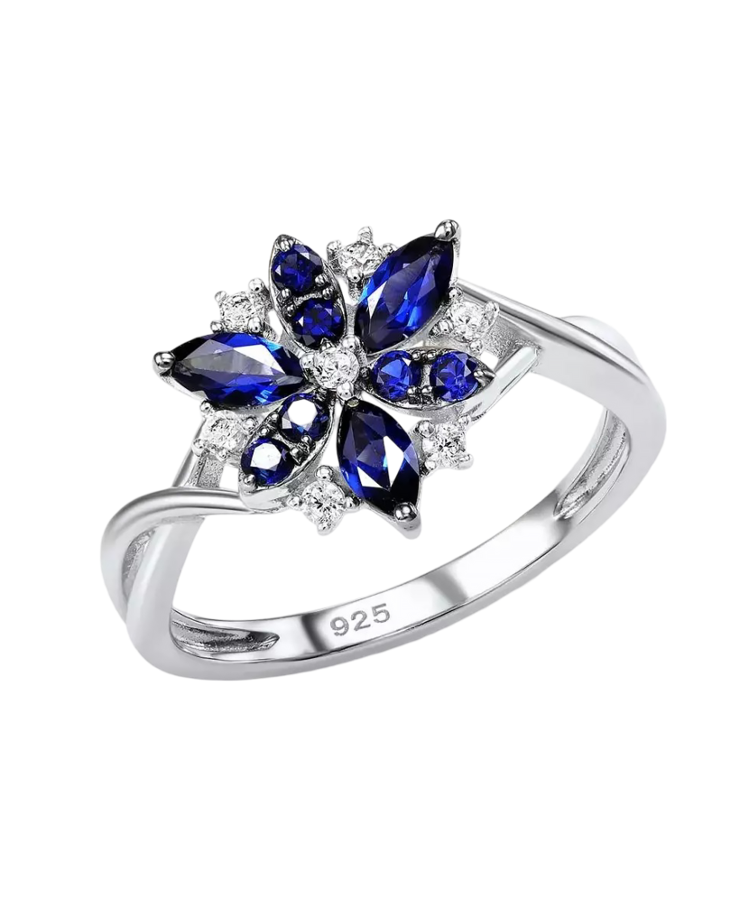 Sterling silver ring with zircons "Flower"