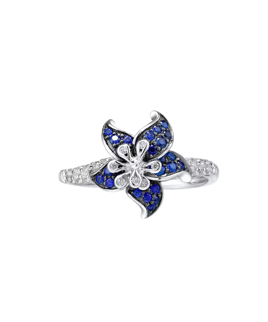 Sterling silver ring with zircons "Flower"