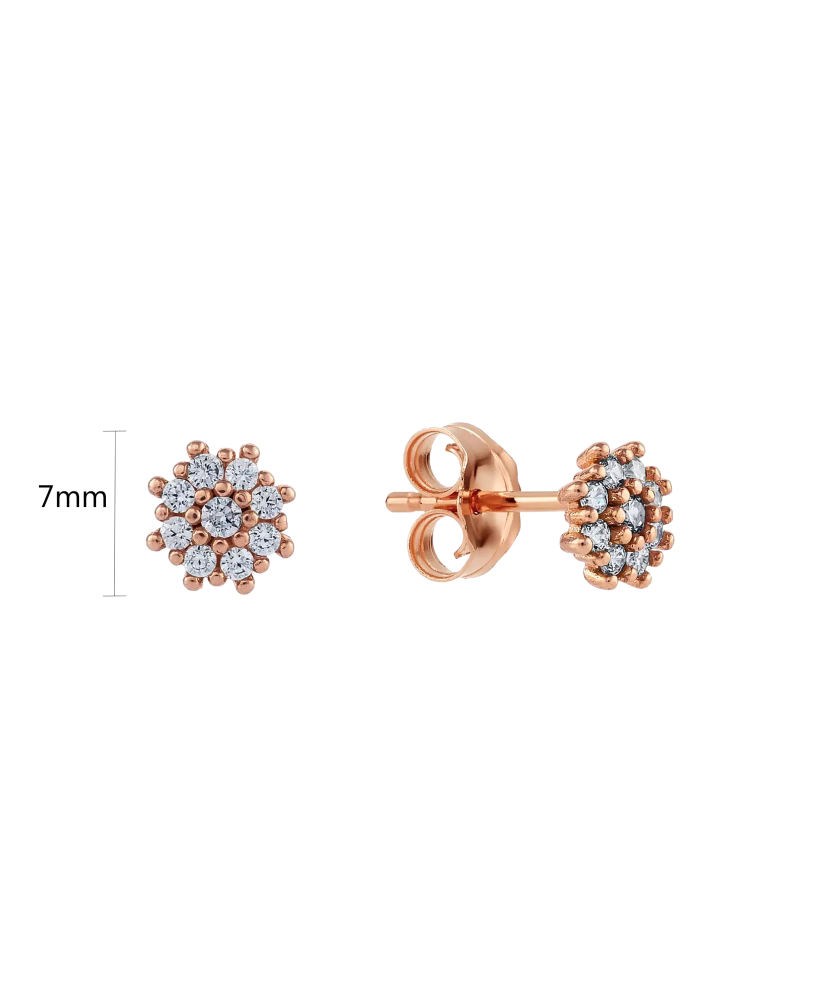 Gold earrings with zircons "Flowers"