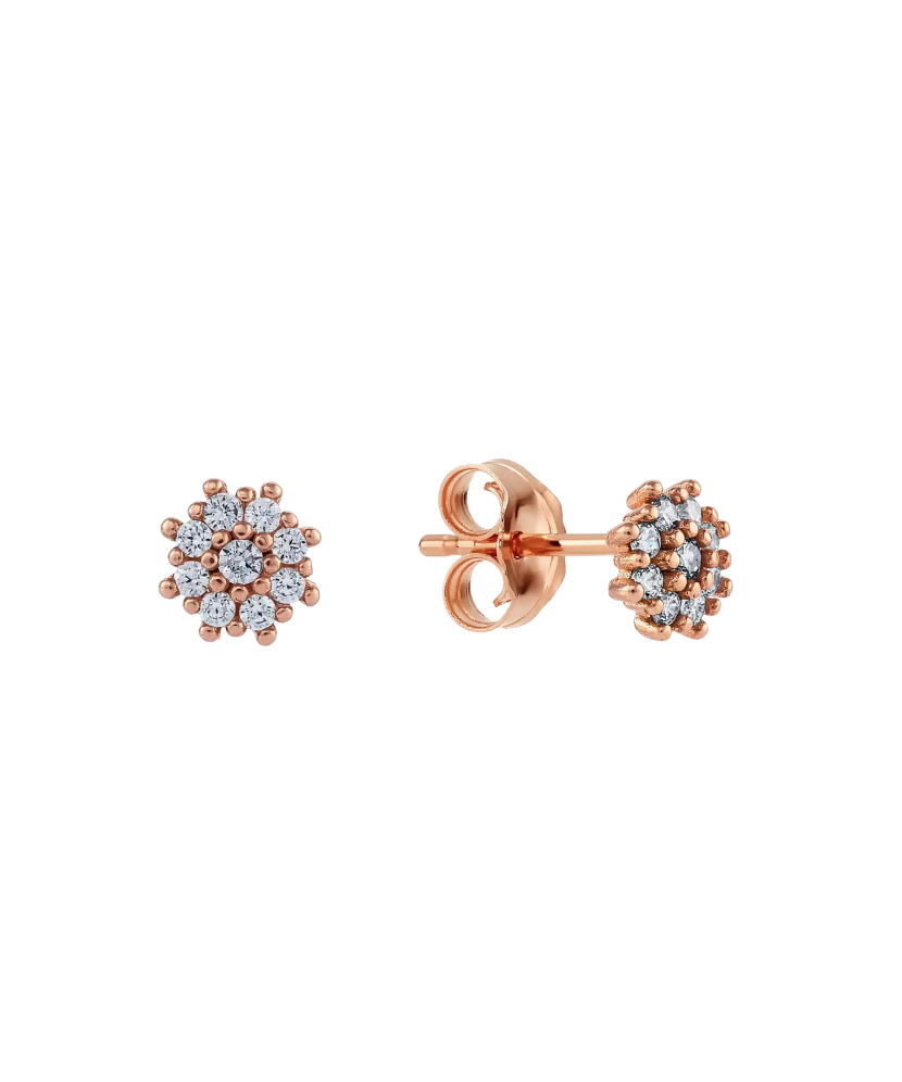 Gold earrings with zircons "Flowers"