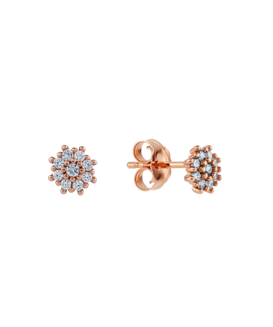 Gold earrings with zircons "Flowers"