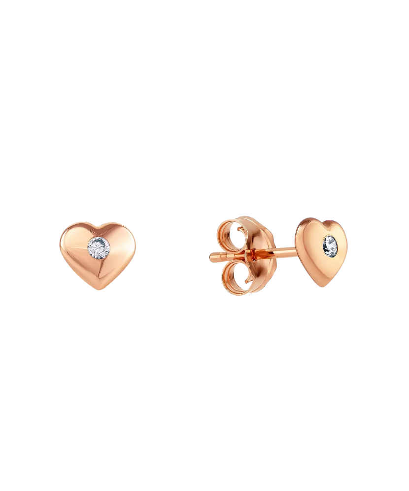 Gold earrings with zircons "hearts"