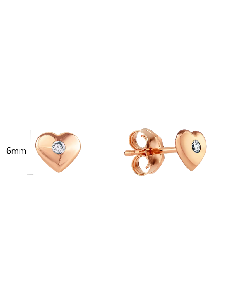 Gold earrings with zircons "hearts"