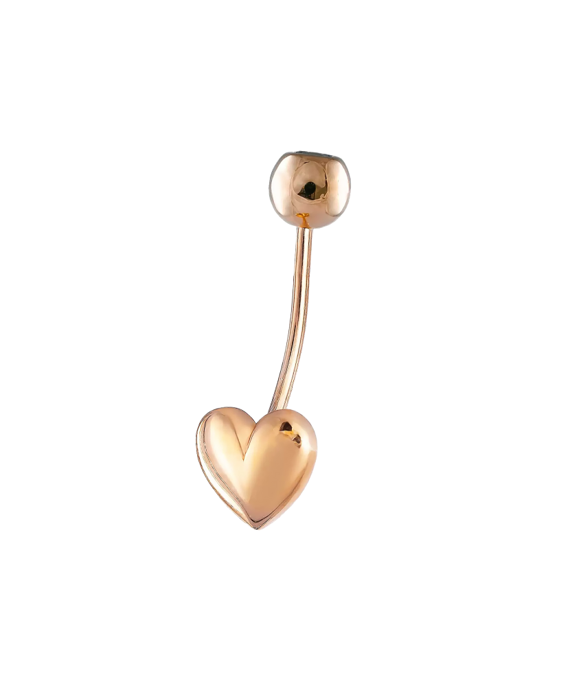 Gold Belly Button Ring with zirconium"Heart"