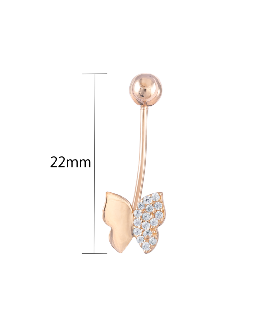 Gold Belly Button Ring with zirconium "butterfly"