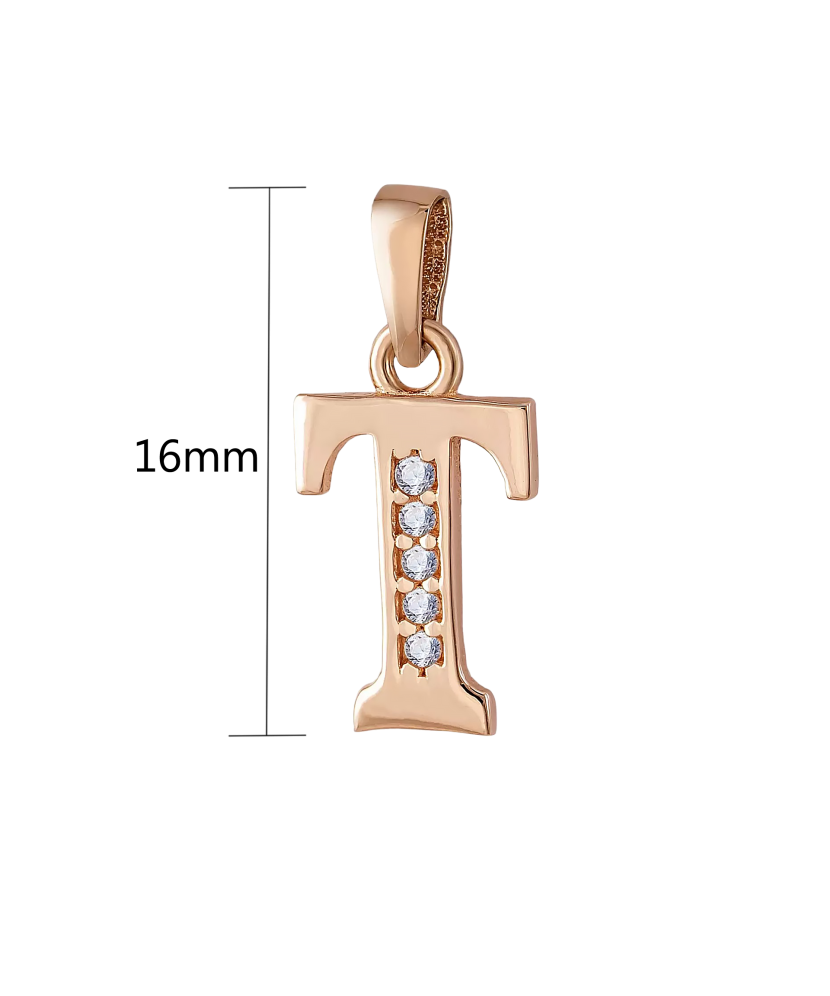 Gold pendant with zircons Letter T