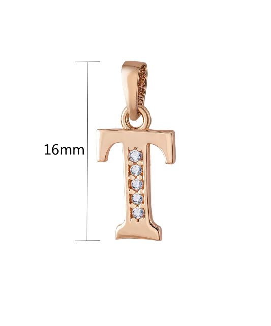 Gold pendant with zircons Letter T