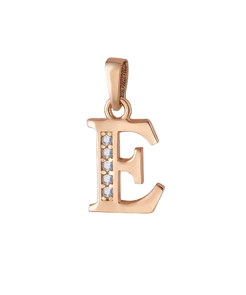 Gold pendant with zircons Letter E