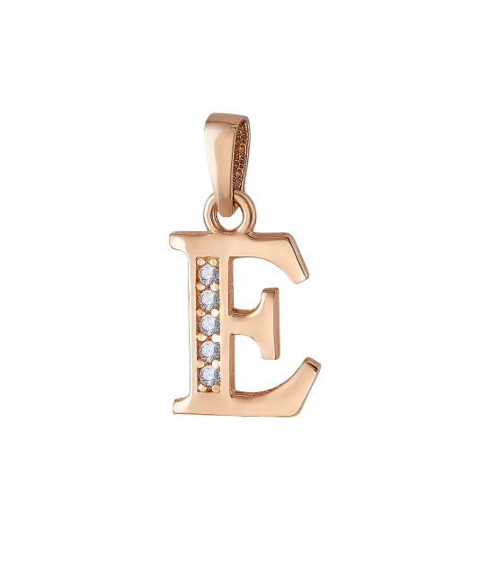 Gold pendant with zircons Letter E