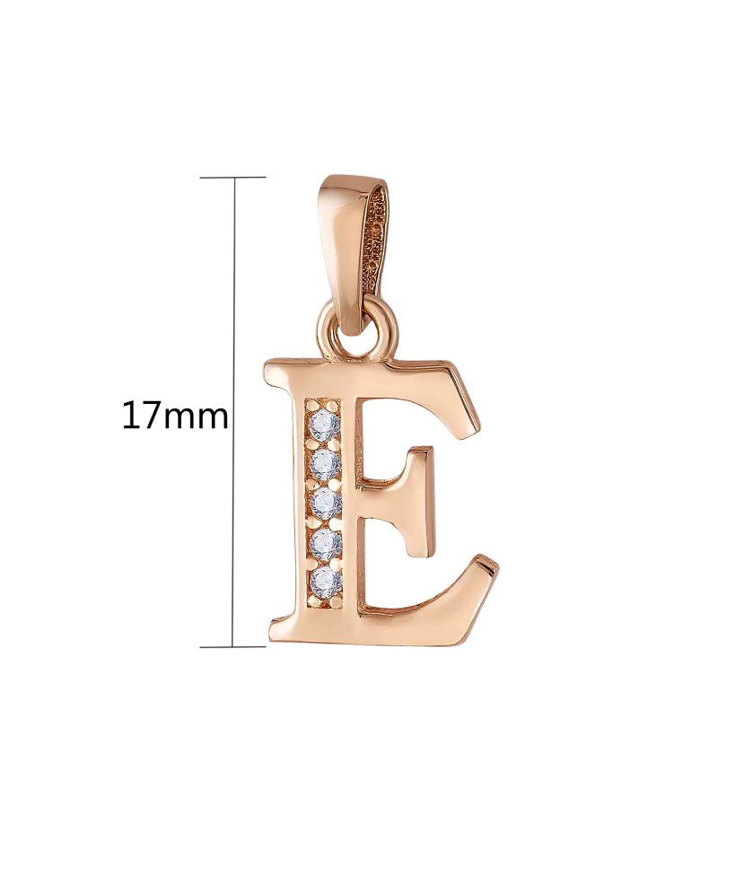 Gold pendant with zircons Letter E