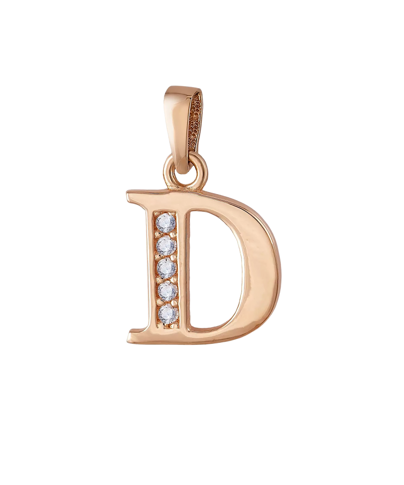 Gold pendant with zircons Letter D