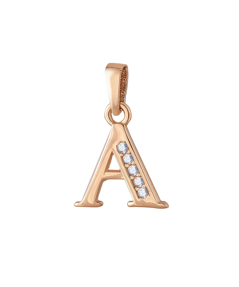 Gold pendant with zircons Letter A