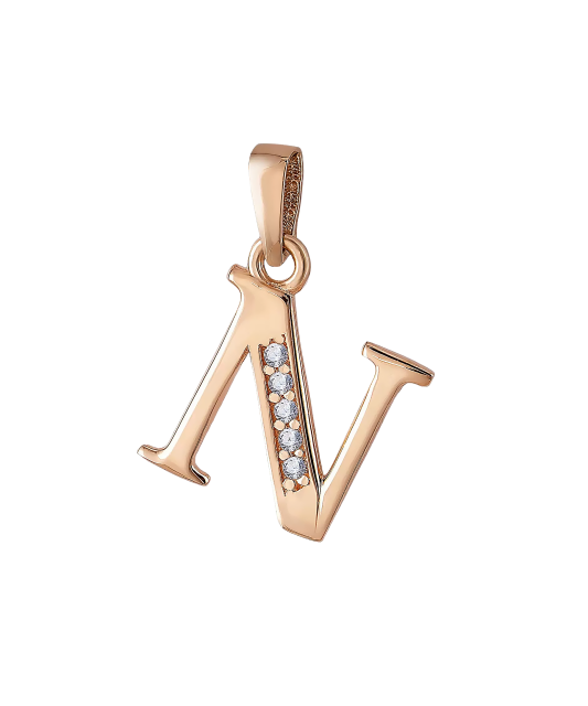 Gold pendant with zircons Letter N