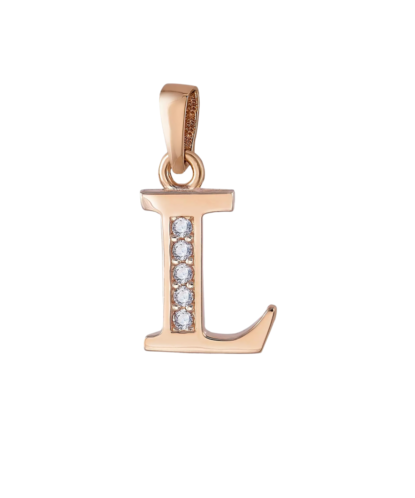 Gold pendant with zircons Letter L