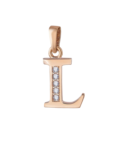 Gold pendant with zircons Letter L