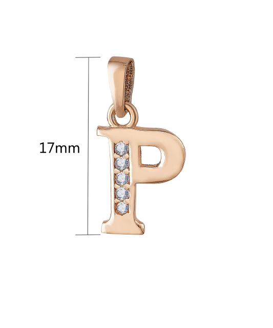 Gold pendant with zircons Letter P