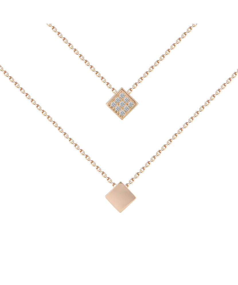 Gold double chain with zirconium pendant