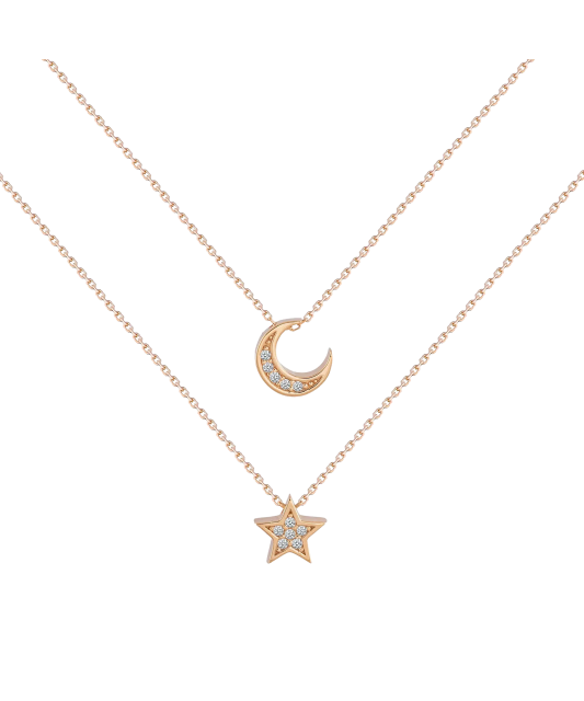 Gold double chain with zirconium pendant "Star and moon"