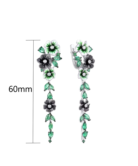 Sterling silver earrings with zircons, spinels and enamel