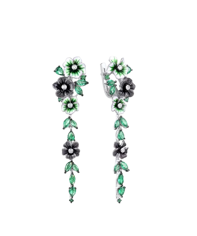 Sterling silver earrings with zircons, spinels and enamel