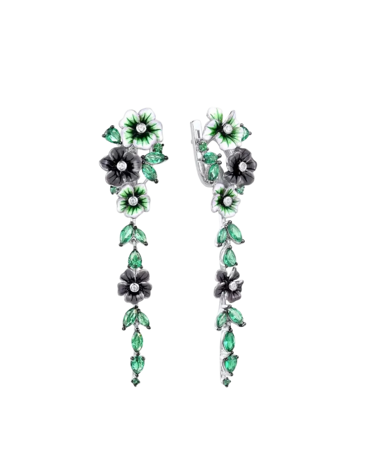 Sterling silver earrings with zircons, spinels and enamel