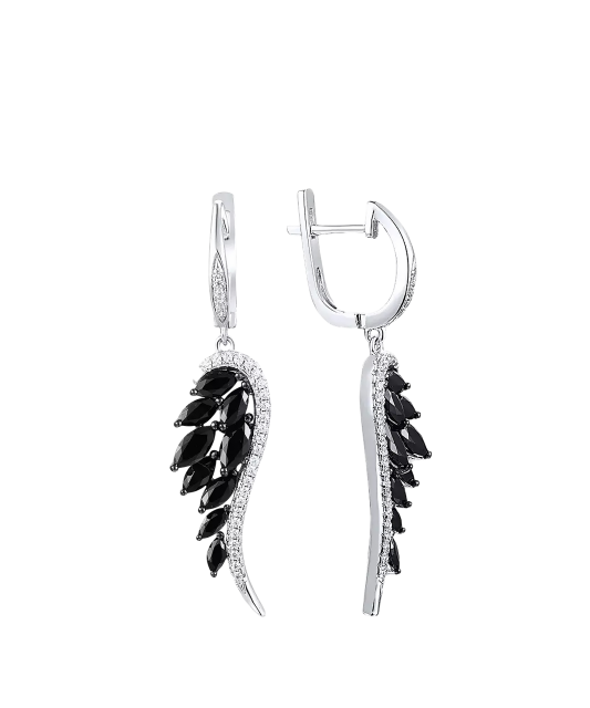 Sterling Silver earrings with zircons and spinels "Angel Wing"