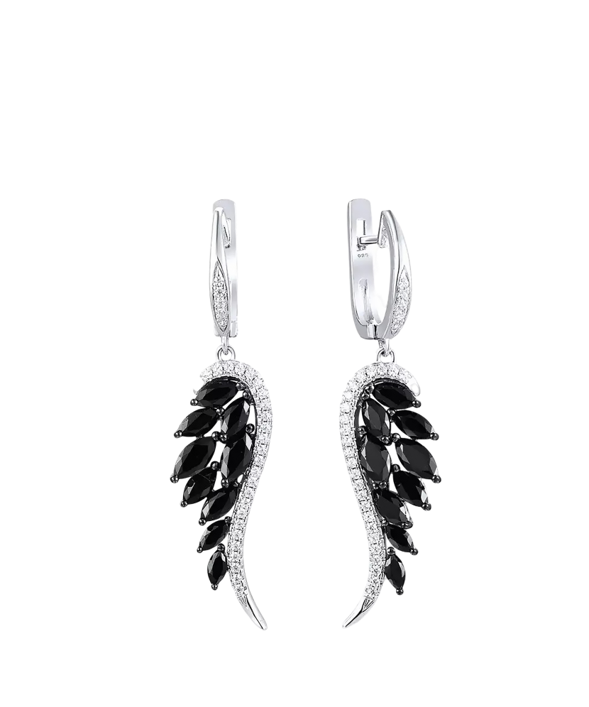 Sterling Silver earrings with zircons and spinels "Angel Wing"