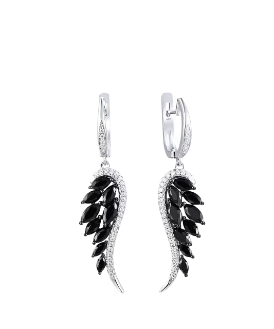 Sterling Silver earrings with zircons and spinels "Angel Wing"
