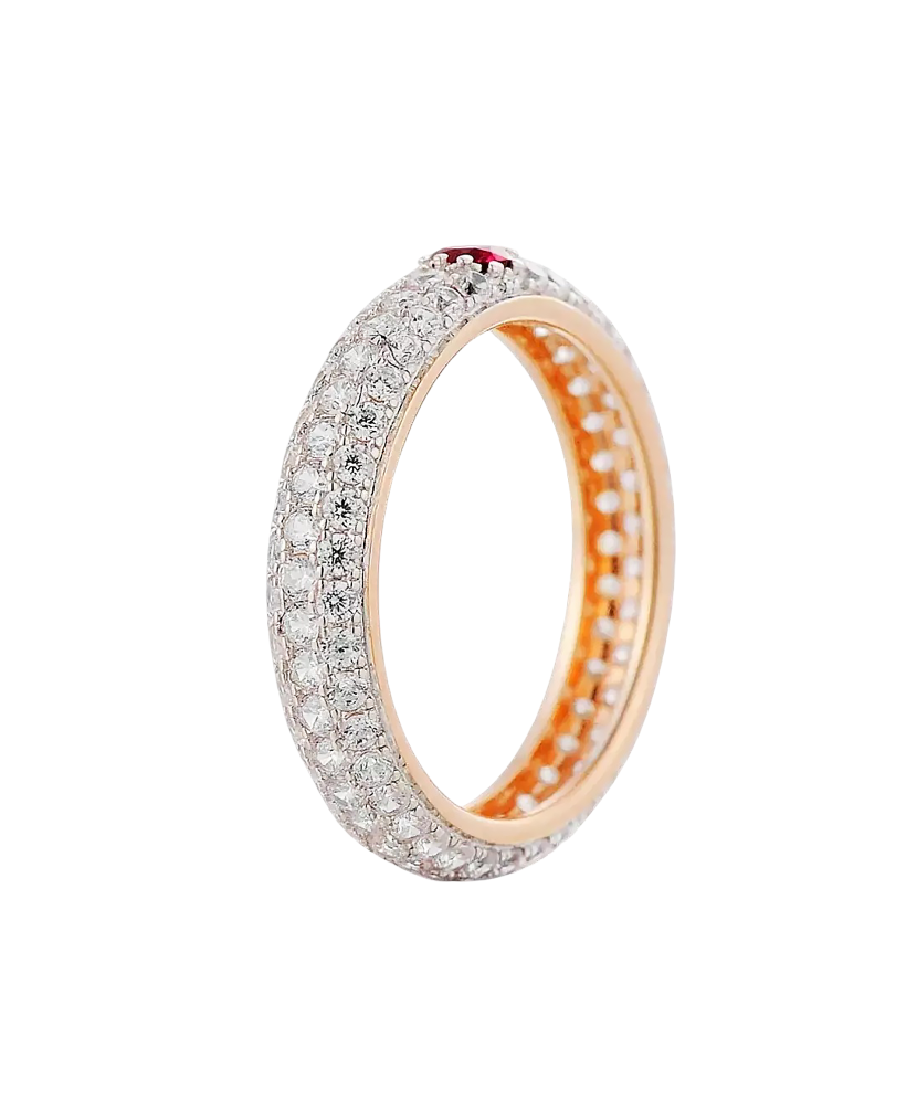 Gilded Sterling Silver ring with zircons and nano ruby