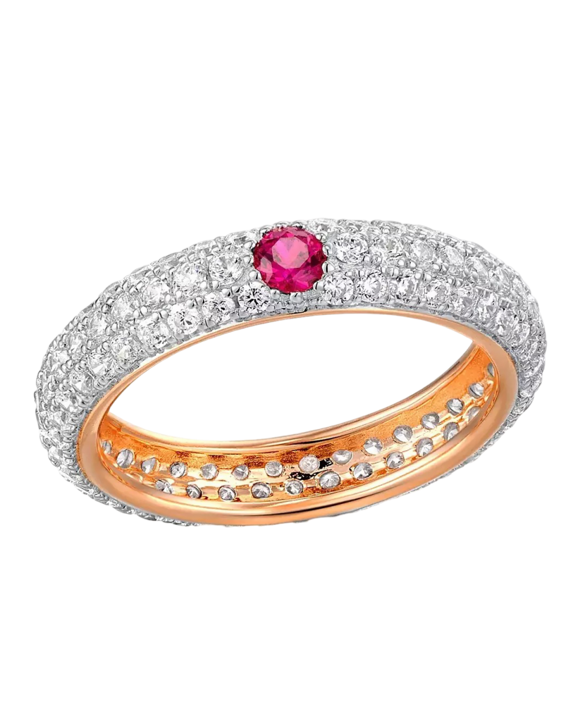 Gilded Sterling Silver ring with zircons and nano ruby