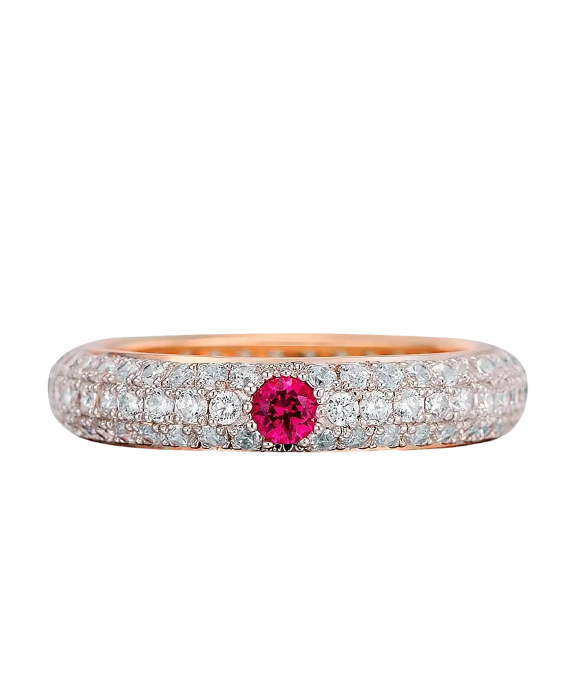 Gilded Sterling Silver ring with zircons and nano ruby