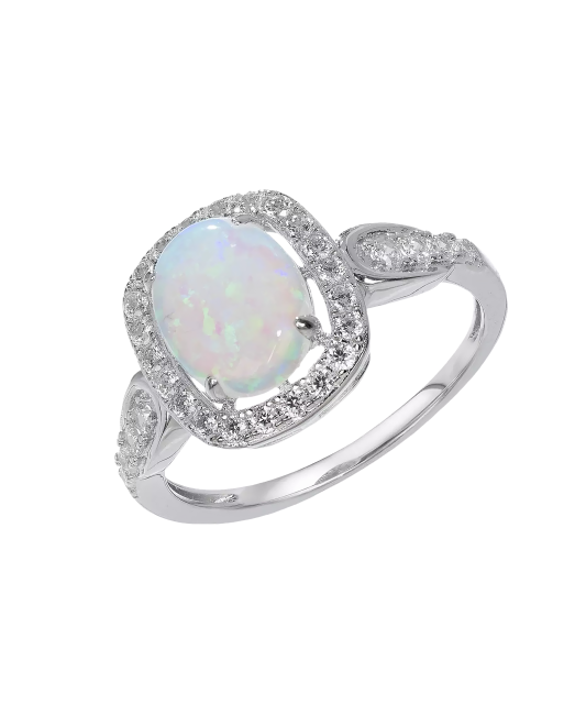 Sterling silver ring with zirconium and opal