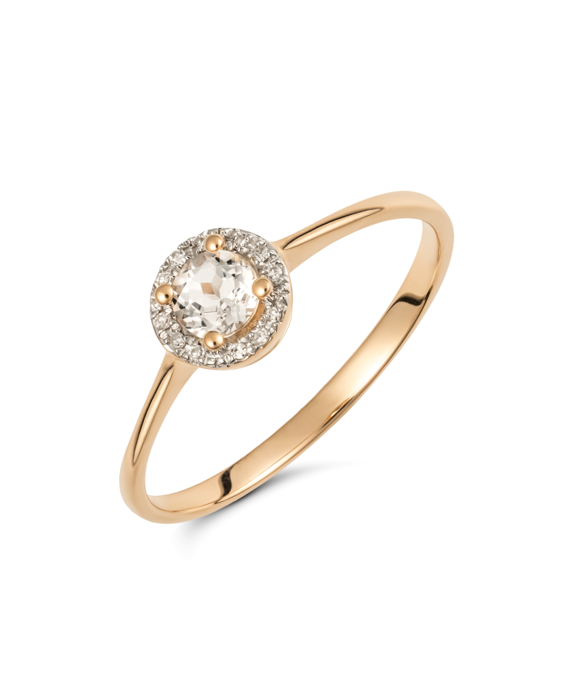 Gold ring with diamonds and clear topaz