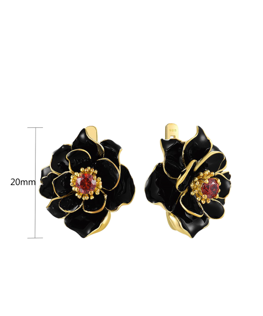 Gilded sterling silver earrings with zircons and enemal